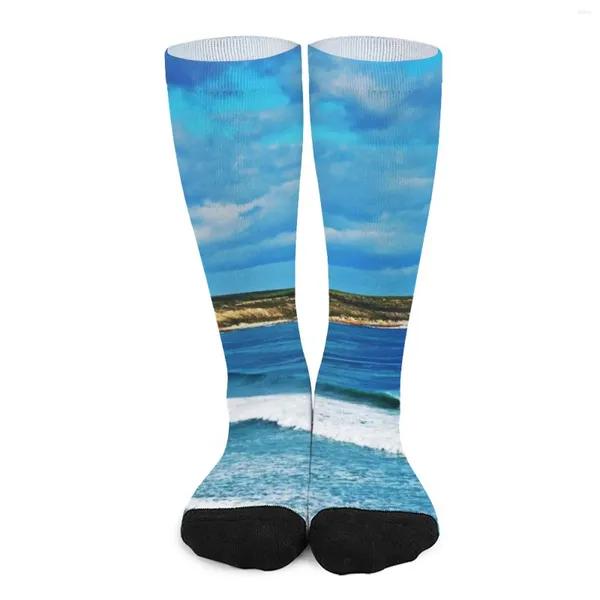 Женские носки с пляжным принтом, зимние чулки с ароматом океана, забавные мужские теплые мягкие дизайнерские противоскользящие велосипедные носки