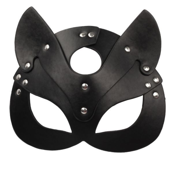 Porno Fetisch Kopfmaske Peitsche BDSM Bondage Fesseln PU Leder Katze Halloween Maske Rollenspiel Sexspielzeug Für Männer Frauen Cosplay Spiele