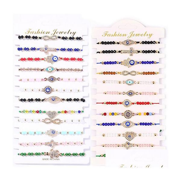 Charme Pulseiras 12 Pcs Evil Eye Pulseiras para Mulheres Meninas Meninos Braclets Set Proteção Amet Tornozeleiras Corda Cadeia Ajustável Bangl Dhsqt