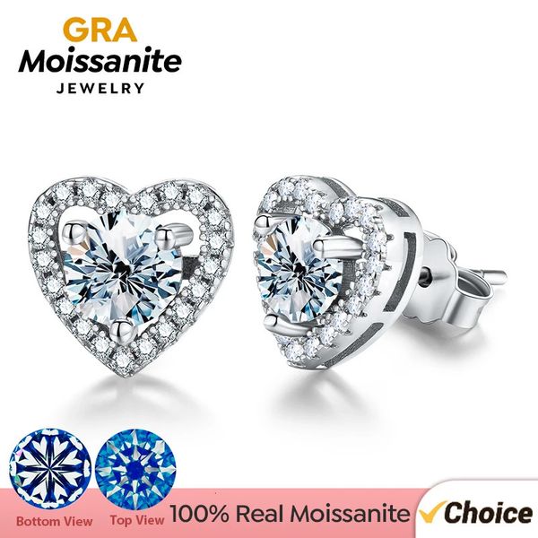 GRA 05CT D Farbe Diamant Ungewöhnliche Herz Halo Ohrstecker für Frauen 925 Sterling Silber Hochzeit Luxus Edlen Schmuck 240112