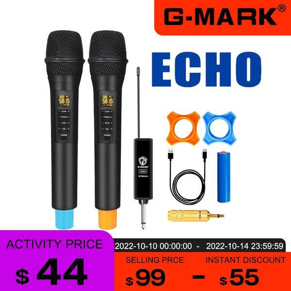 Microfoni Microfono wireless GMARK X333 con batteria al litio Karaoke palmare Echo per altoparlante Party Stage Performance Church Show