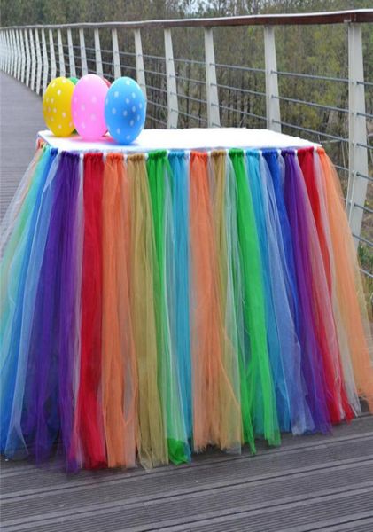 Mehrfarbiger Tüll-Tutu-Tischrock, Geschirr für Hochzeit, Party, Geburtstag, Dekoration, Spitze, Tischdecke, Heimtextilien, Dekorationen WX98703692247