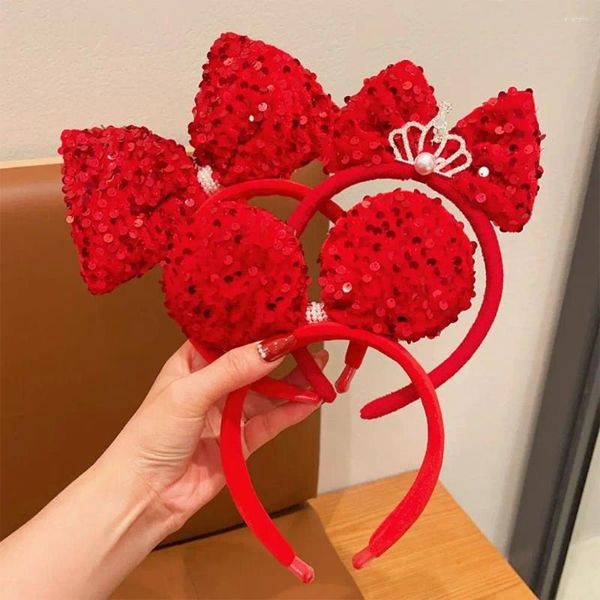 Haarschmuck Krone Kinder Stirnband Allgleiches Pailletten Perle Rote Schleife Haarband Hoop Schleife Jahr Kopfbedeckung Baby