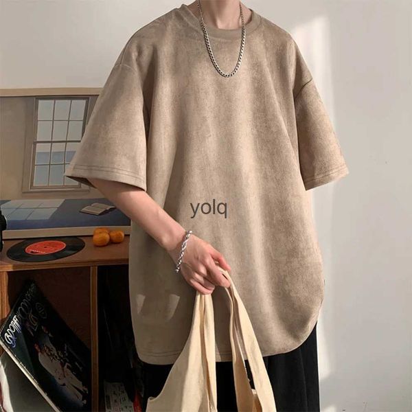 T-shirt da uomo T-shirt a maniche corte in pelle scamosciata da uomo T-shirt larghe vintage da donna T-shirt oversize casual O Ne Retro Harajuku Tops Tees Nuovo 2023yolq