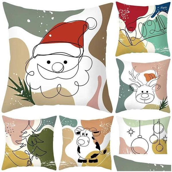 Cuscino/Cuscino Decorativo Cuscino Buon Natale Decorazioni Per La Casa Er 45X45 Cm Divertente Cartone Animato Stampato Decorazione Della Camera Dei Bambini Custodia Xmas Drop Deli Dhpht