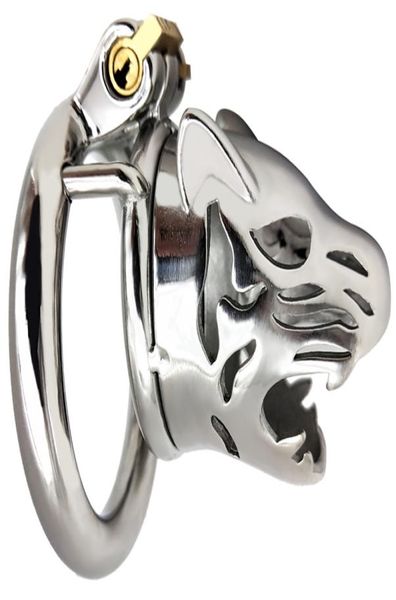 Dispositivos de castidade masculinos Cabeça de tigre Gaiola de aço inoxidável para homens brinquedos sexuais produtos adultos anel de pênis Penile Virgin Lock Chastity 3119321