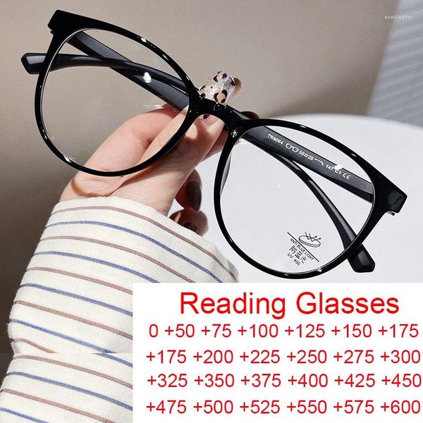 Óculos de sol retro ultraleve redondo óculos de leitura feminina marca de moda presbiopia óculos tr90 anti luz azul prescrição computador