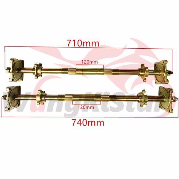 Комплект задней оси 710/740 мм, задние оси, звездочка, крепление тормозного диска, ступица колеса для мотоцикла, мотоцикла 110cc-250cc, UTV, квадроцикла, багги, 4-колесного скутера, грязевой ямы, квадроцикла