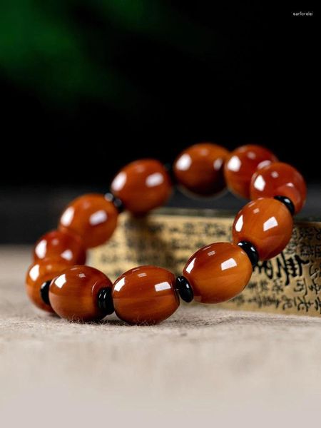 Collana Orecchini Set Bracciale in corno di yak con sangue intero tibetano naturale Fedeltà materiale antico Perline buddiste da uomo Stile retrò