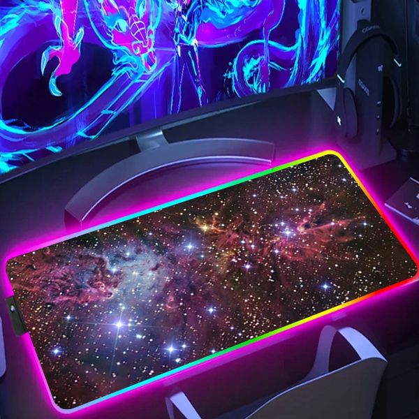 Espaço Gaming Mouse Pad RGB Mouse Pad Universo Gamer PC Mouse Pad Starry Sky Led Backlit Tapete Teclado Borracha Desktop Pad XXL 240113