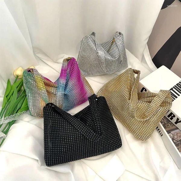 Sacos de noite colorido strass bolsa simples zíper estilo coreano bolsa de ombro brilhante maquiagem axilas menina