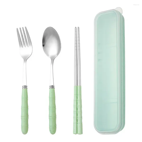 Set di stoviglie da viaggio, campeggio, coltello portatile e set di forchette per evitare scivolamenti, stoviglie durevoli, scatola di immagazzinaggio, forniture da cucina