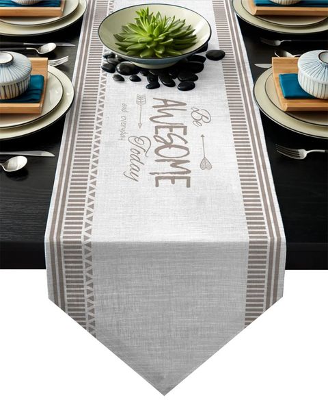 Abstrakter geometrischer Tischläufer mit braunen Streifen, Weihnachtsdekoration für Zuhause, Dekoration 240112