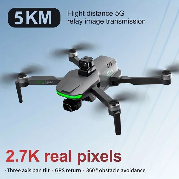 Drone di posizionamento GPS con doppia fotocamera S155 a flusso ottico 2.7K (batteria singola), motore brushless ripetitore 5G, telecomando ricaricabile, luce di navigazione notturna a LED.