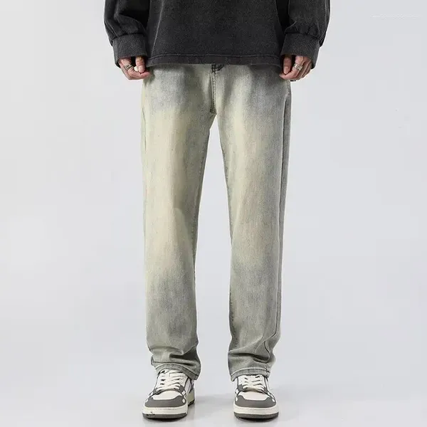 Jeans da uomo lavabili pantaloni larghi a gamba dritta con bottoni e gambe alla moda stile primaverile giovanile