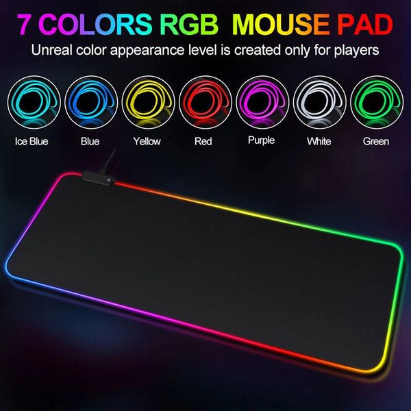 Tappetino per mouse RGB luminoso nero puro, spesso, crittografato, grande, antiscivolo, per scrivania da gioco sportiva elettronica, 240113