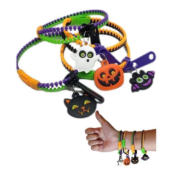 Giocattolo di Halloween Braccialetti in silicone Cestino Cerniera Stuffer Agitarsi Giocattoli di decompressione Gioielli di amicizia sensoriale per bambini Compleanno Gif5881273