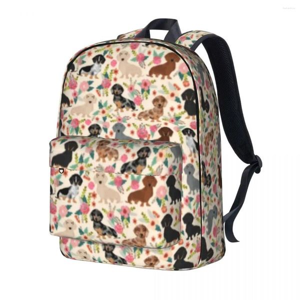 Рюкзак Такса с цветочным принтом собаки, стильные рюкзаки, молодежные дорожные дышащие школьные сумки, дизайнерский рюкзак