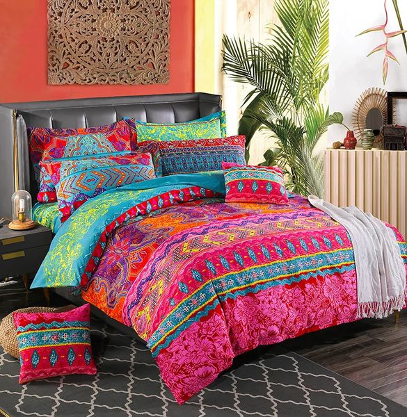 Copripiumino con stampa semplice Boho Set 3 pezzi Set biancheria da letto king size Set copripiumino in stile europeo 240113