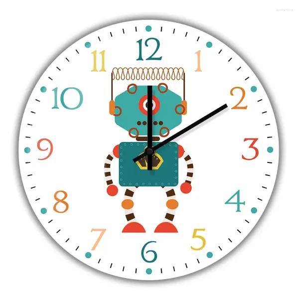 Orologi da parete Stile retrò Robot per bambini Orologio dal design moderno per la stanza dei ragazzi della scuola materna Orologio scientifico per la decorazione della casa Orologio al quarzo silenzioso