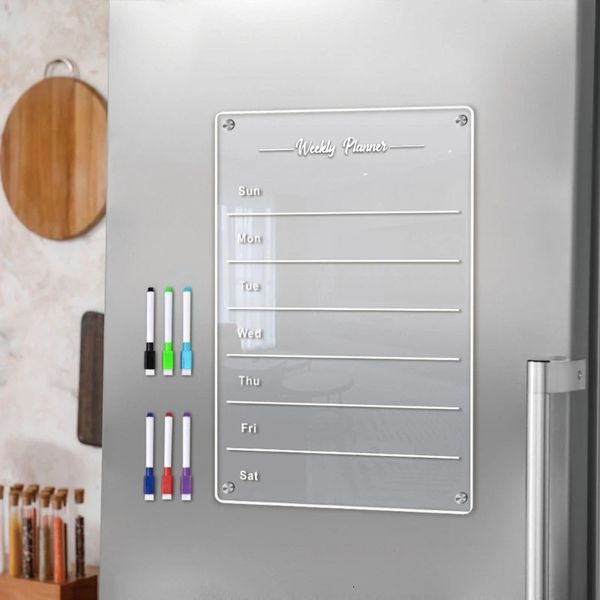 H55e planejador semanal magnético quadro branco geladeira ímã mensagem desenho geladeira agenda placa 6 pçs marcador 240113