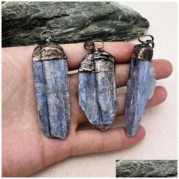 Colares Pingente 10 Pcs Boho Jóias Irregar Grande Pedra Natural Azul Kyanite Quartz Vintage Colar My230906 Gota Entrega Dh8Hj