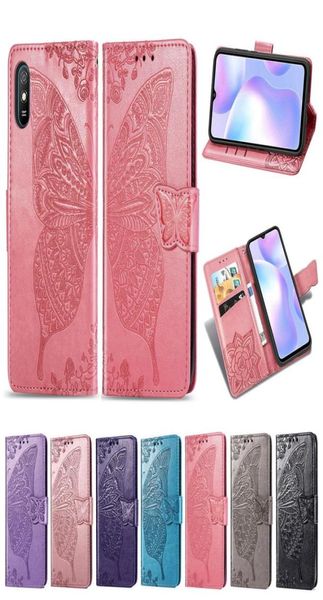 Für Xiaomi Redmi 9A Hülle Staubdichte PU-Lederabdeckung Telefonständer Blume Schmetterling Magnetschnalle Abnehmbare Handschlaufe Modell REDM1835835