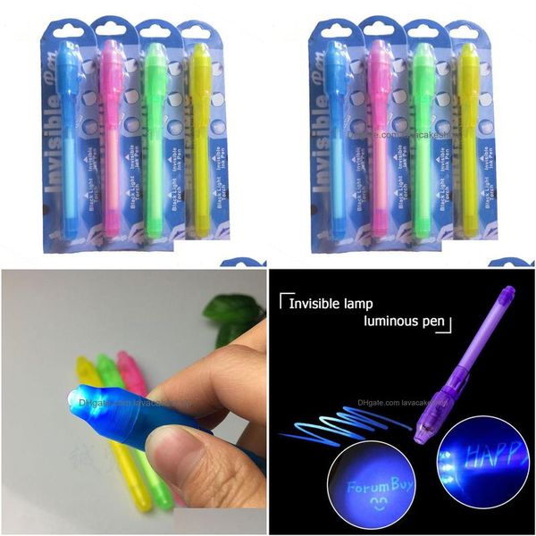 Penne multifunzione Penna leggera a LED UV all'ingrosso Confezione di blister individuale per ogni nero con luci tra viola Inchiostro invisibile Mti F Dhjxy