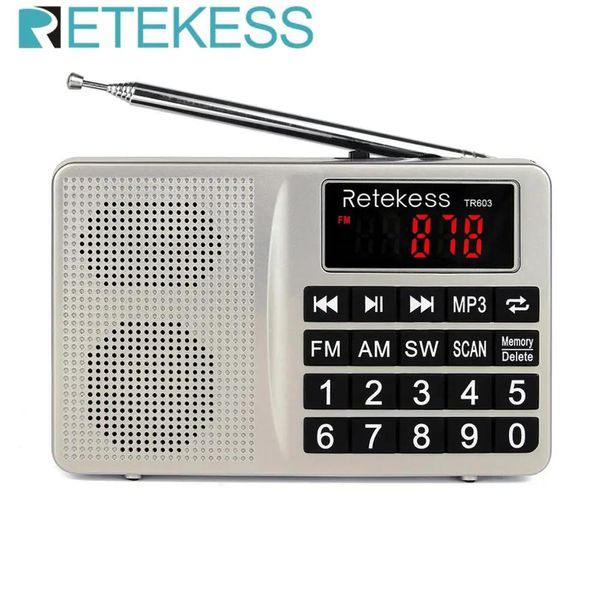 Radio Retekess Tr603 Radio portatile Am Fm Sw Ricevitore sintonizzatore digitale Supporto Scheda USB TF Lettore Mp3 Altoparlante con batteria ricaricabile