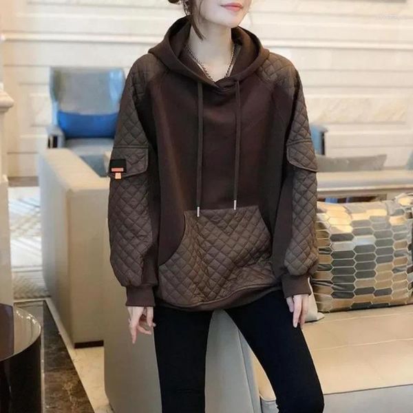 Hoodies femininos pullovers pretos com capuz roupas femininas tops marrons moletons folgados para mulheres soltas cor agradável coreano streetwear y2k quente