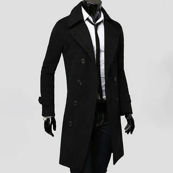 Trench da uomo Cappotto alla moda elegante con risvolto Cappotto con risvolto Slim Fit Autunno Casual Doppio petto Manica lunga formale