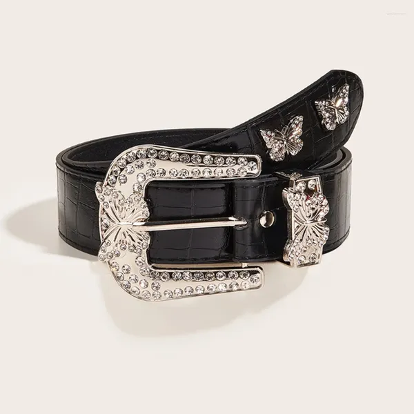 Cinture Cintura da donna Decorazione retrò americana Farfalla Fibbia con diamanti Commercio estero personalizzato Nero all'ingrosso