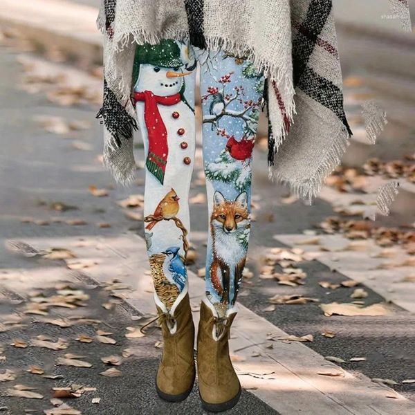 Kadın Pantolon Noel Baskılı Kadınlar İçin İnce Uygun 2024 Kış Elastik Bel Taytları Düz ​​Bacak Pantolonları Parti Kulübü Sokak Giyim