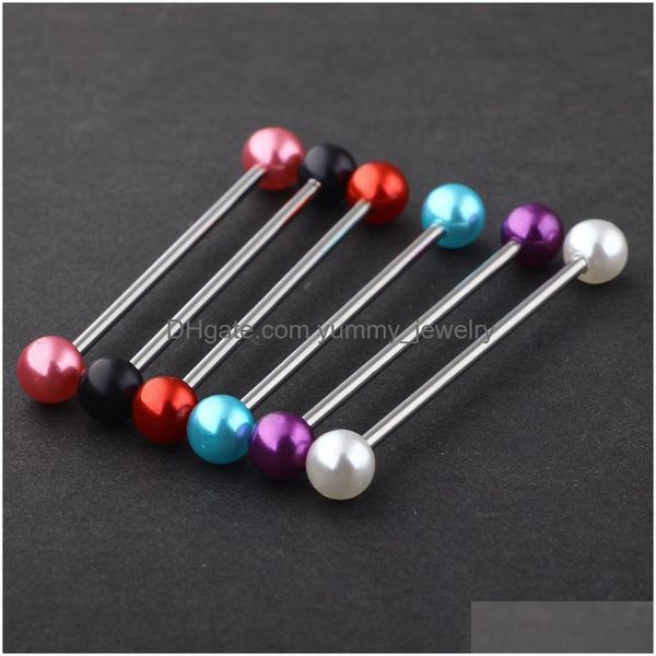 Perla acrilica Sfera in acciaio inossidabile Barra industriale Lungo rettilineo Bilanciere Ear Stud Gioielli per il corpo Piercing 100 Pz 14G Consegna a goccia Dhmwg