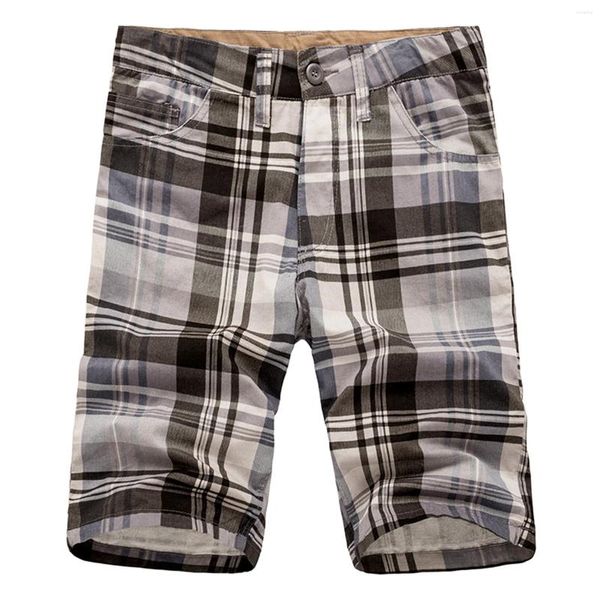 Pantaloni da uomo Pantaloncini con stampa scozzese maschile Pantaloncini multitasche con bottoni Pantaloni da uomo estivi Sottili e traspiranti Sport Jogger Ropa Hombre