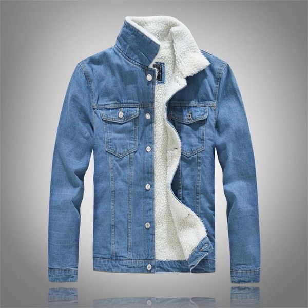 Outono inverno moda cor sólida lã de cordeiro denim jaqueta masculina casual grosso quente alta qualidade plussize m3xl 240113