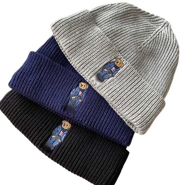 Designer BeanieSkull Caps Polo Bear broderie tricot bonnet à revers hiver mode chapeau Wint