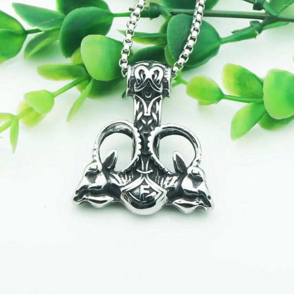 Collane con ciondolo Moda in acciaio inossidabile Rune vichinghe Collana con doppia testa di pecora Accessori pirata nordico Gioielli da uomo Regalo