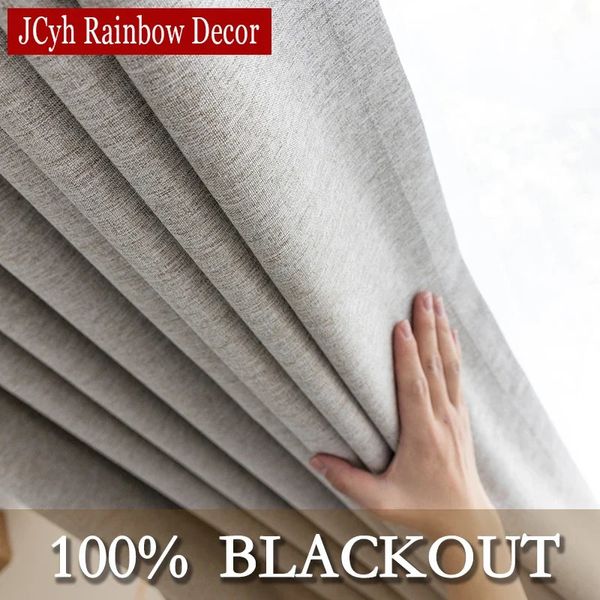 Textura de linho 100% cortinas blackout para o quarto longo sala estar janela cortinas isolamento térmico painéis cortina 240113