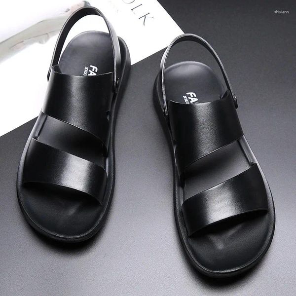 Sandali 2024 moda estiva da uomo scava fuori scarpe casual in vera pelle comode e fresche da spiaggia