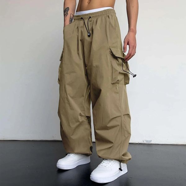 Harajuku büyük boy kargo paraşüt paraşütü pantolonlar erkek sokak kıyafeti vintage y2k hip hop geniş bacak joggers baggy rahat eşofman teknoloji giyim 240112