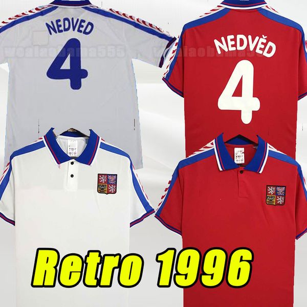 Maglie da calcio retrò Republic Republic Vintage Uniform 96 97 Home Red Classic Football Away #18 Novotny #4 Nedved #8 Poborsky #19 Frydek