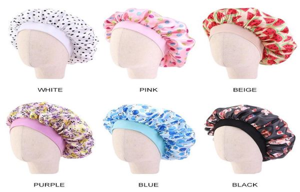 Moda Bambini Floreale Raso Cofano Ragazza Raso Notte Berretto da sonno Cura dei capelli Berretto morbido Copricapo Avvolgere Berretti Skullies 6 Colori8733534