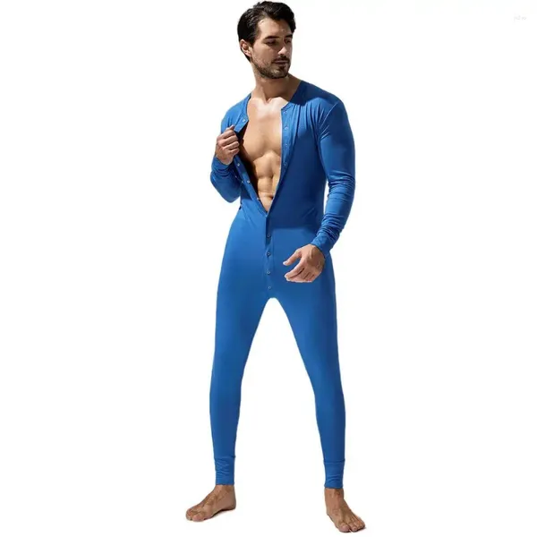 Roupa íntima térmica masculina TAUWELL Onesies Pijamas Long Johns Conjuntos de pijamas sexy com botão Macacão Bodysuits