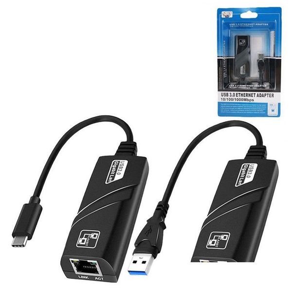 Connettori per cavi di rete Usb 3.0 Usb-C Tipo-C A Rj45 100/1000 Gigabit Lan Ethernet Adattatore 100/1000Mbps Per /Win Pc 243S Con Box Dro Otrm7