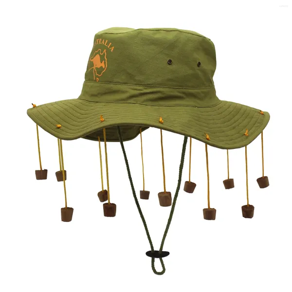 Berets unissex chapéu de pesca ao ar livre cordão verão para festas guarda-sol sol boné largo com cortiça acessórios de cabelo masculino