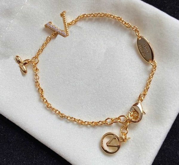 Nova pulseira de designer feminino luxo diamante charme pulseira moda carta v pingente jóias ouro