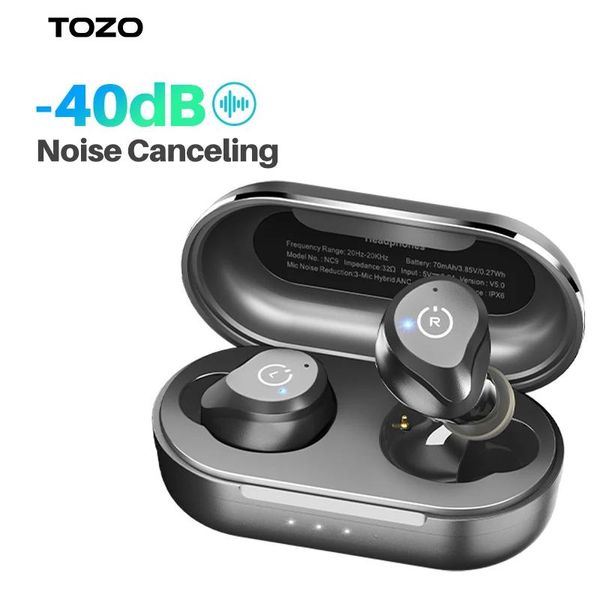 Ohrhörer Tozo NC9 Wireless Kopfhörer Bluetooth -Ohrhörer mit tiefem Bass 9,2 mm Treiber Ohrhörer IPX6 wasserdichtes Schwarzes Headset 32H