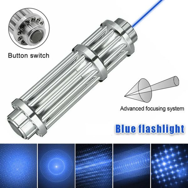 Puntanti puntatore laser tattico blu 10000m 2 in 1 Lampada staccabile Holde Laser Torch Sight Visible Focus Burn Match per la caccia