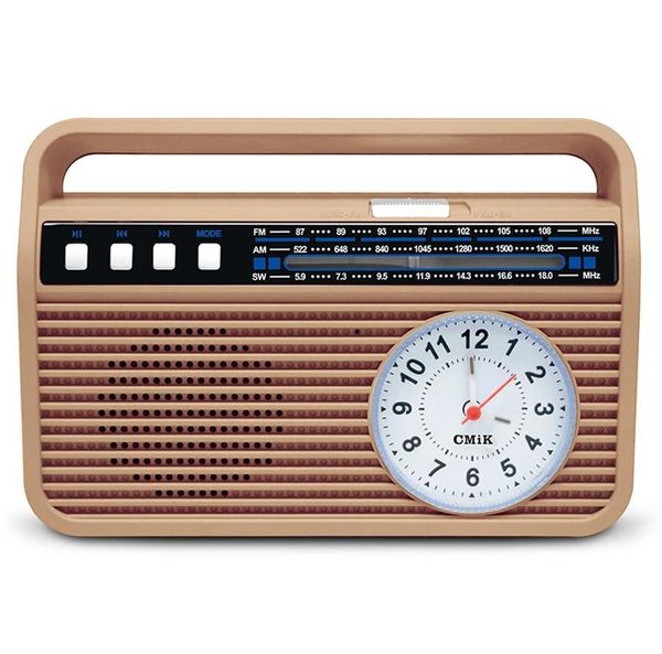 Altoparlanti Cmik Radio portatile retrò multibanda Manuale FM Esterno ad alto volume Scheda TF Altoparlante Bluetooth con orologio